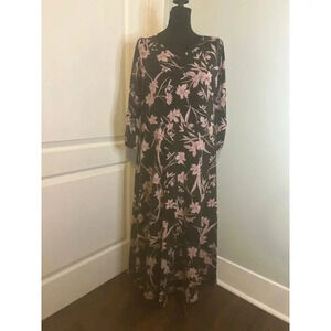 Julipa Women’s 10 Grey‎ and Pink Floral Jersey Stretch 3/4 Sleeve Maxi Dress